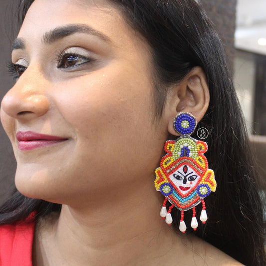 Divine Handcrafted Maa Durga Beaded Earrings