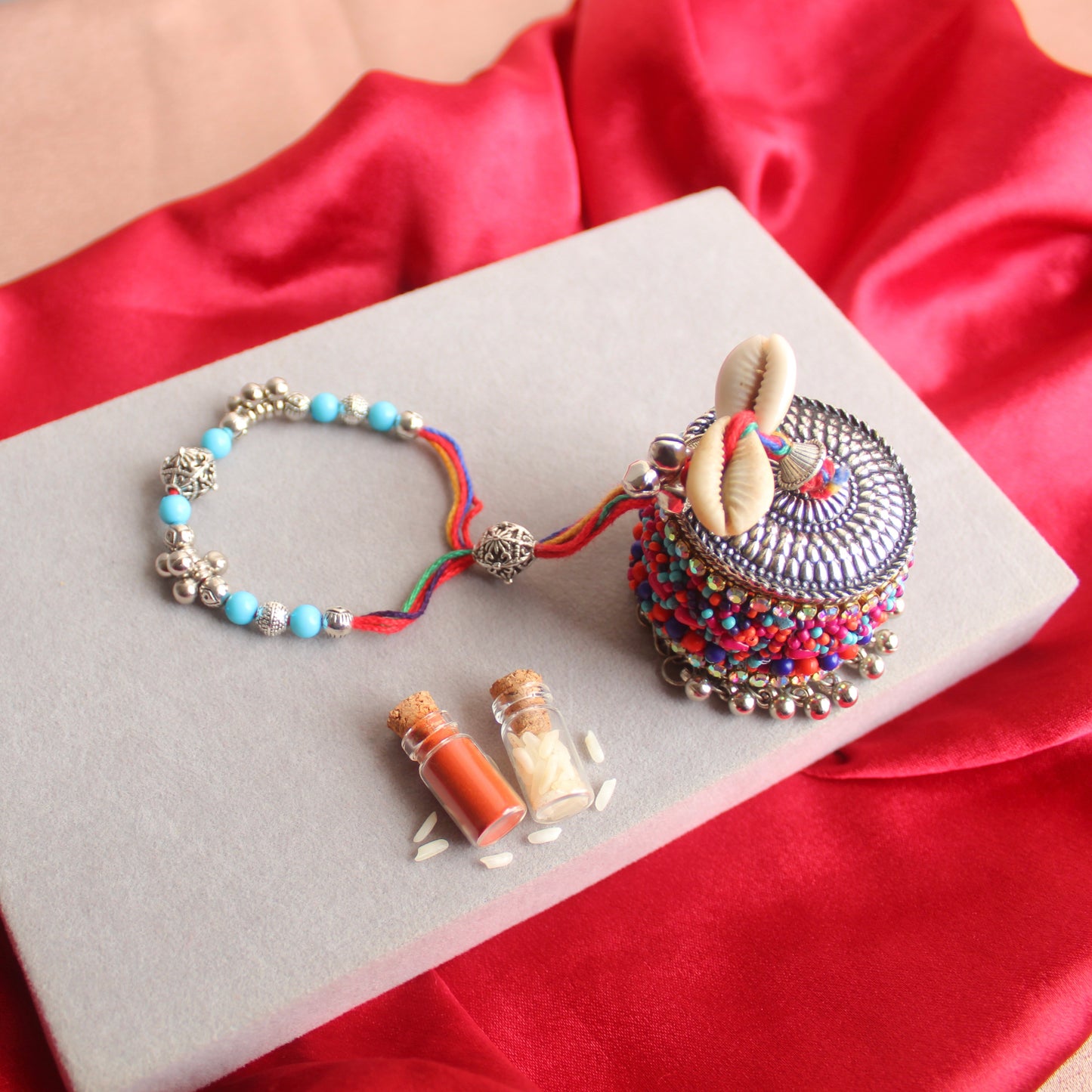 Oxidised Silver Rakhi For Bhai & Bhabhi