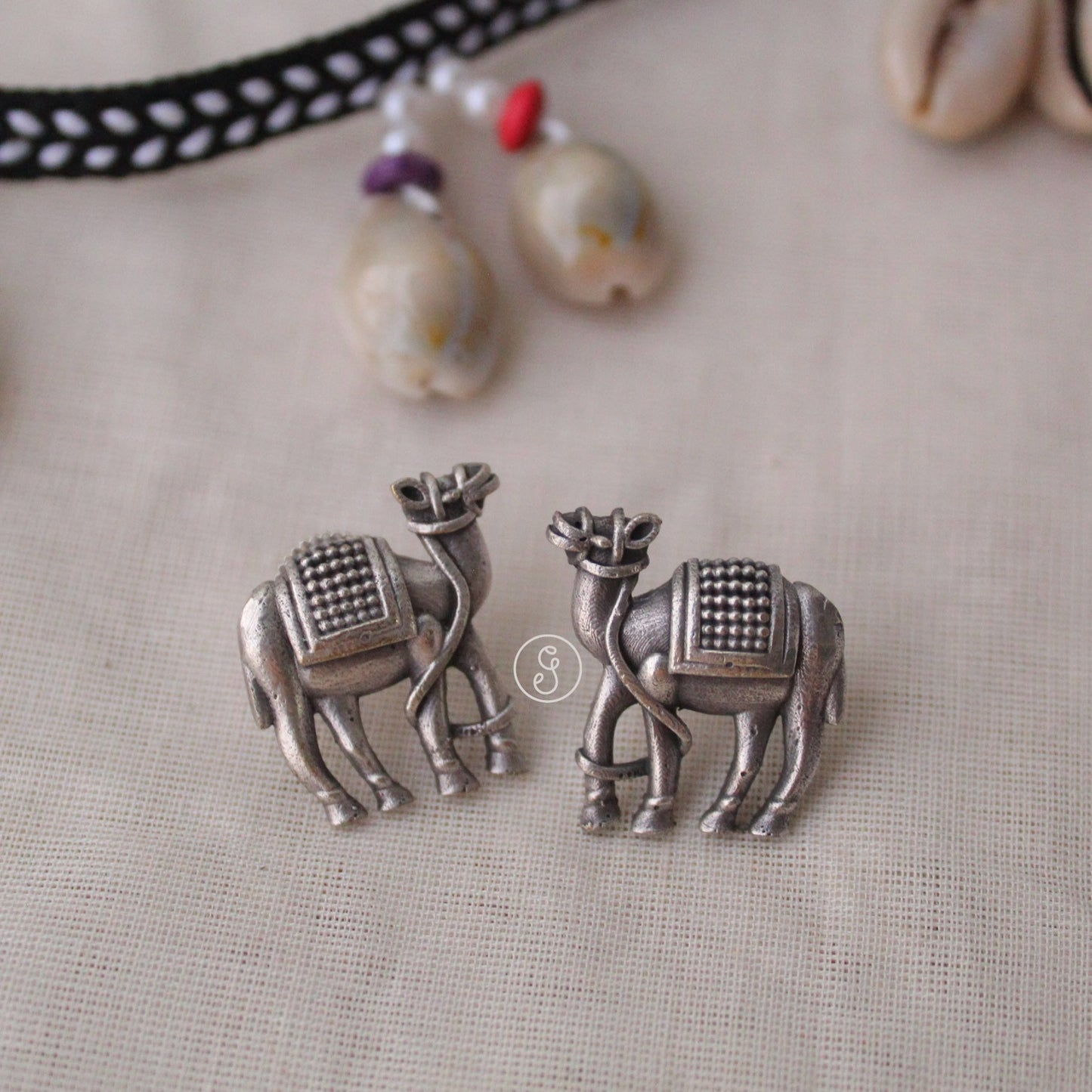 Oxidised Silver Camel Motif Studs