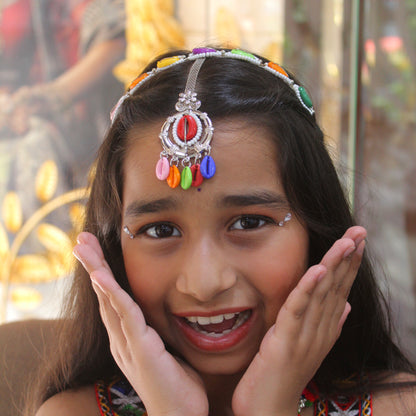 Multicolor Shell work Silver-Toned Headband with Tika
