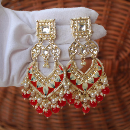 Beautiful Red Ethnic Long Chandbali