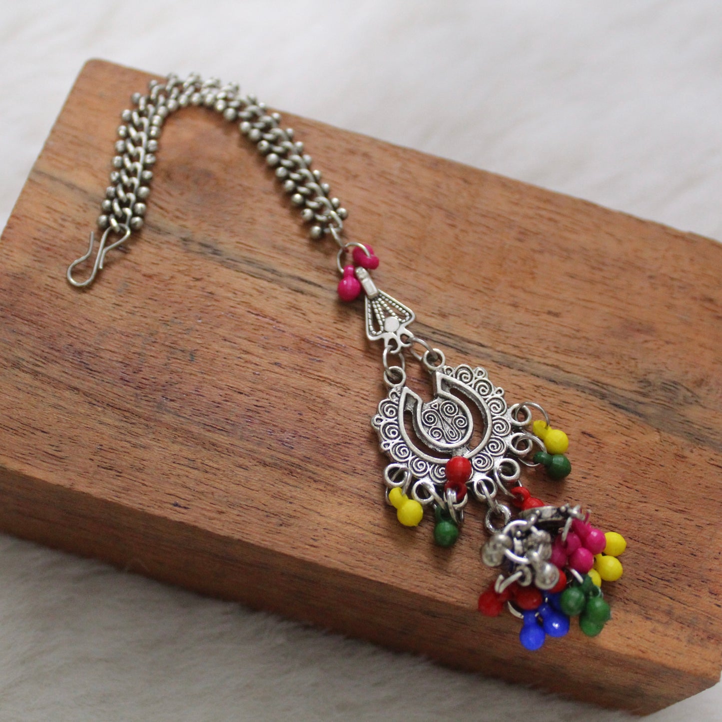 Pretty Multicolour Oxidised Silver Tika