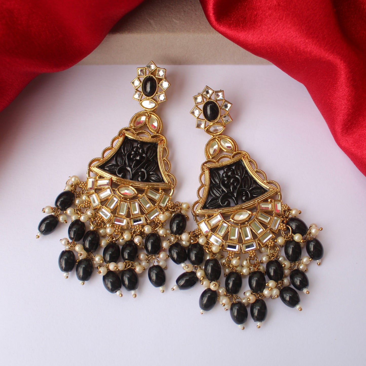 Black Carved Ethnic Dangler Earrings