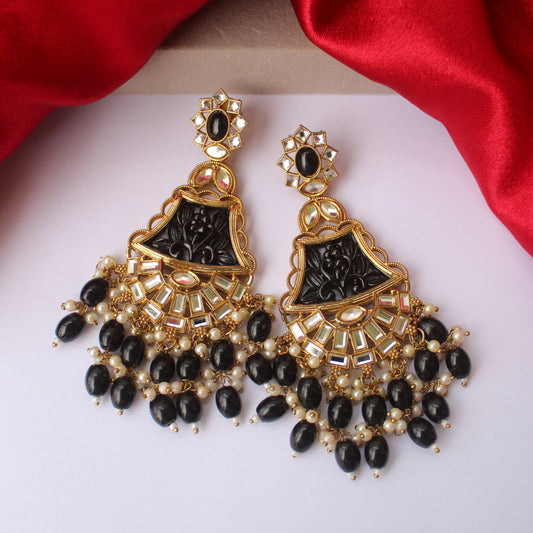 Black Carved Ethnic Dangler Earrings