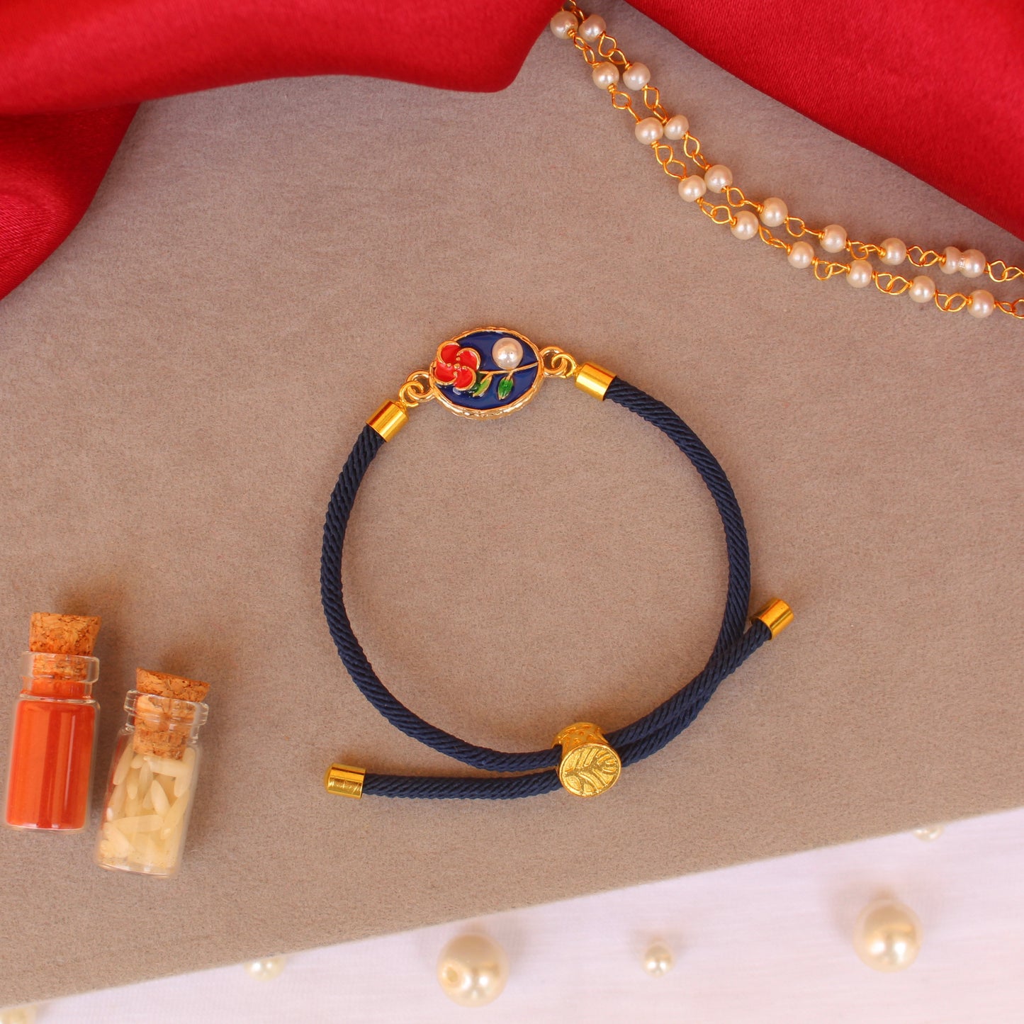Blue Floral Rakhi & Bracelet Pair