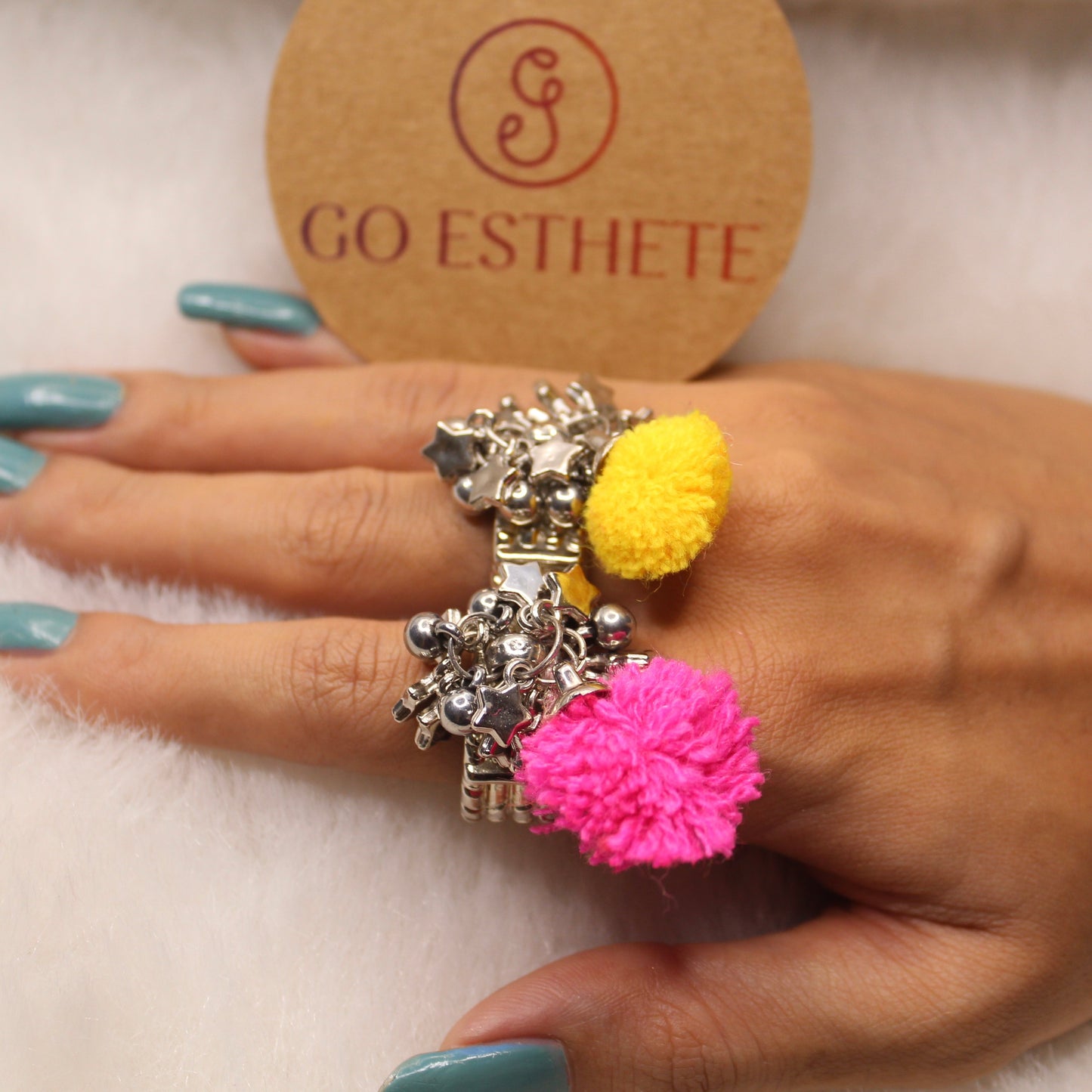 (Set of 2) Pom-Pom Finger Rings