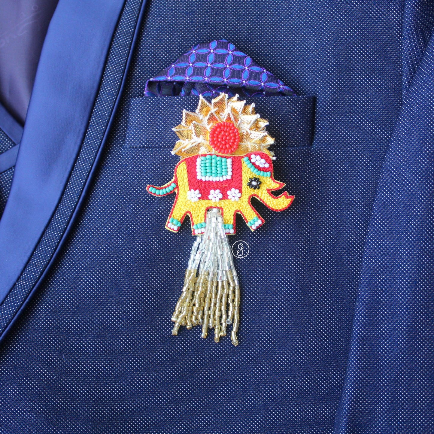 Handcrafted Elephant Design Beaded Wedding Brooch Pin