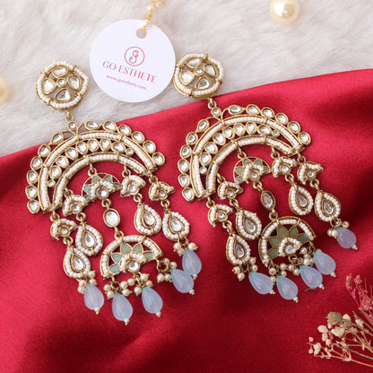 Aqua Blue Kundan Work Long Earrings