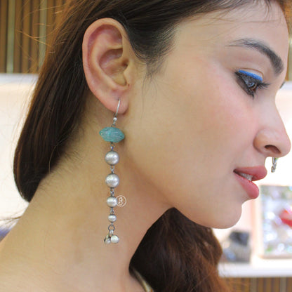 Semi Precious Stone & Balls Design Long earrings