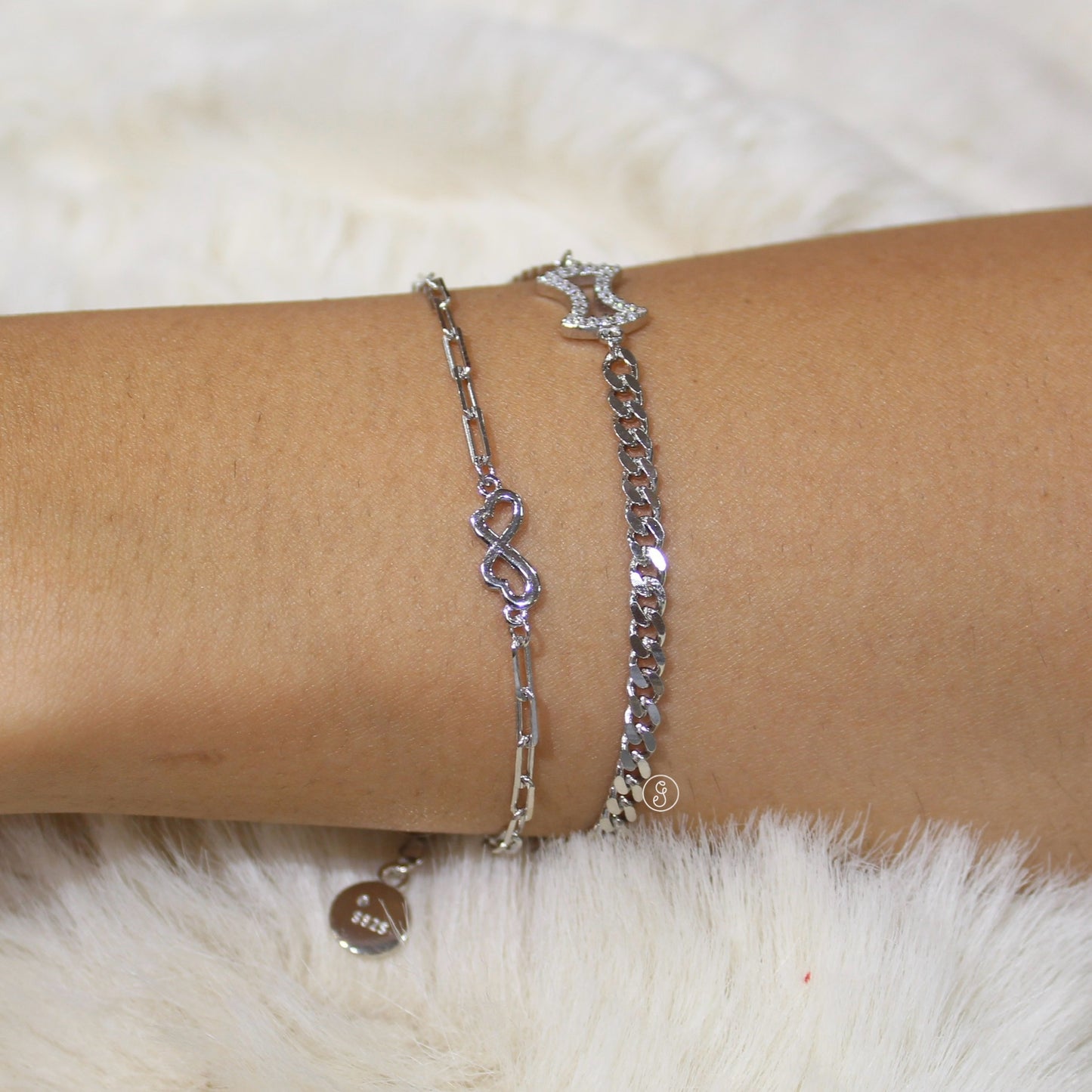 Twin Charm 92.5 Pure Silver Double Chain Bracelet