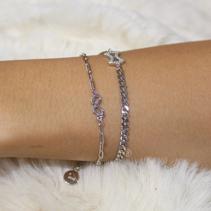 Twin Charm 92.5 Pure Silver Double Chain Bracelet
