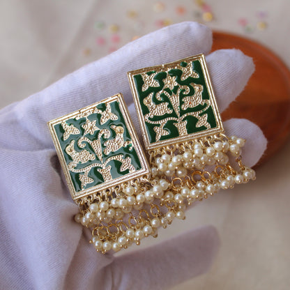 Classic Square Shaped Green Earrings