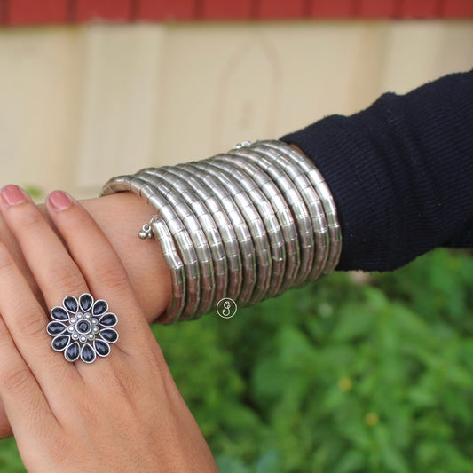 Classic Spiral Design Oxidised Silver Bracelet