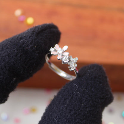 92.5 Pure Silver Flower Design Adjustable Ring