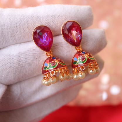 Purple and Maroon Jhumki Earrings