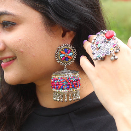 Multicoloured Jumbo Jhumki Earrings