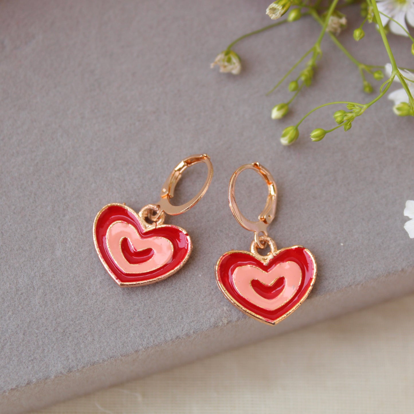 Mini Hoop Earrings With Lovely Heart Charms