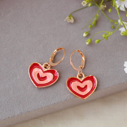 Mini Hoop Earrings With Lovely Heart Charms