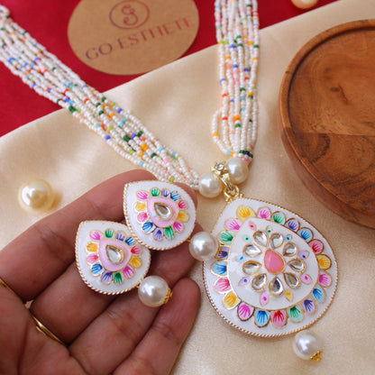 Wonderful White Meenakari Necklace Set