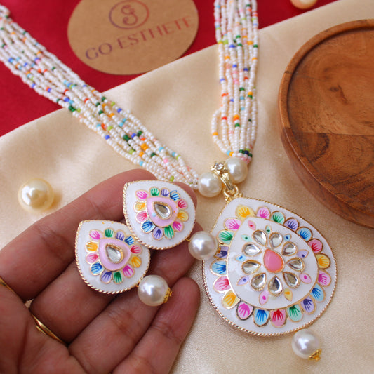 Wonderful White Meenakari Necklace Set