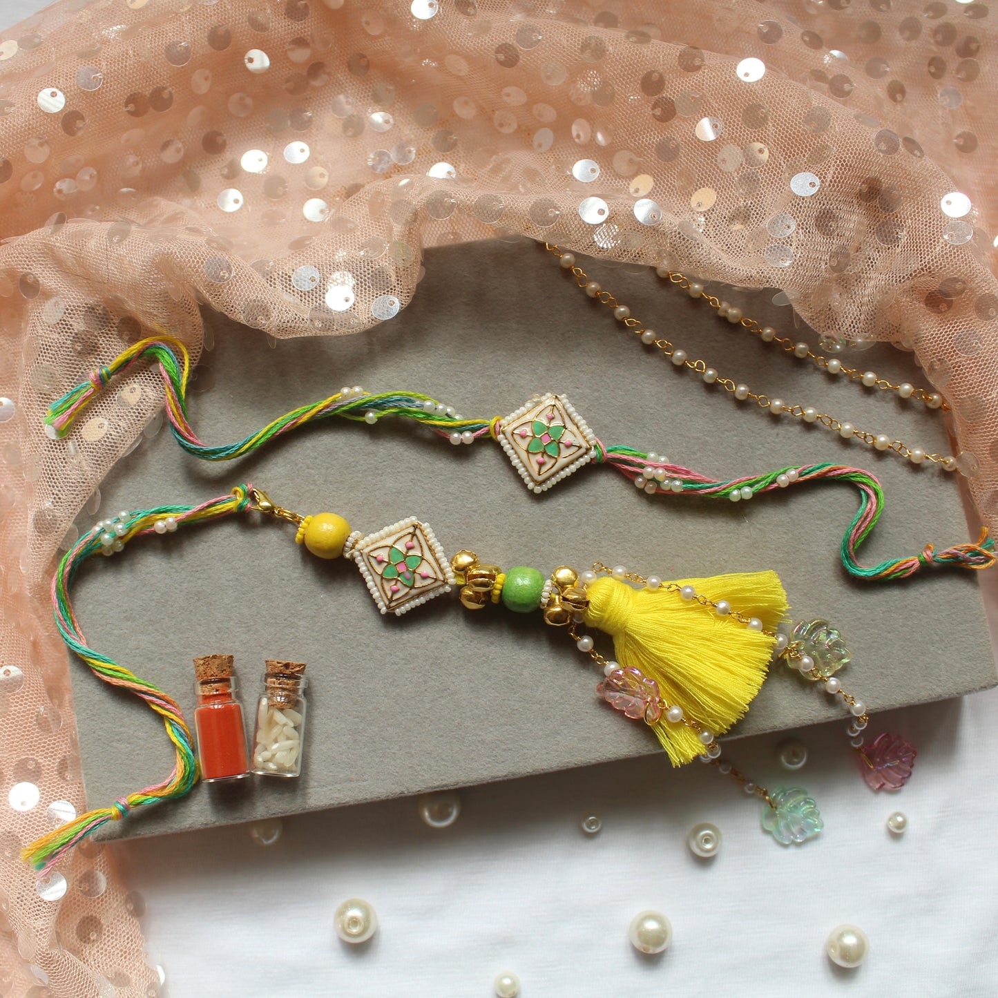 Meenakari Bhai & Bhabhi Rakhi Set with Detachable Lumba