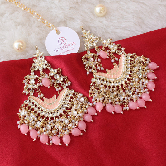 Stunning Pink Chandelier Design Long Earrings