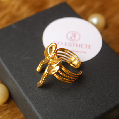 Golden Bow Anti-Tarnish Adjustable Ring