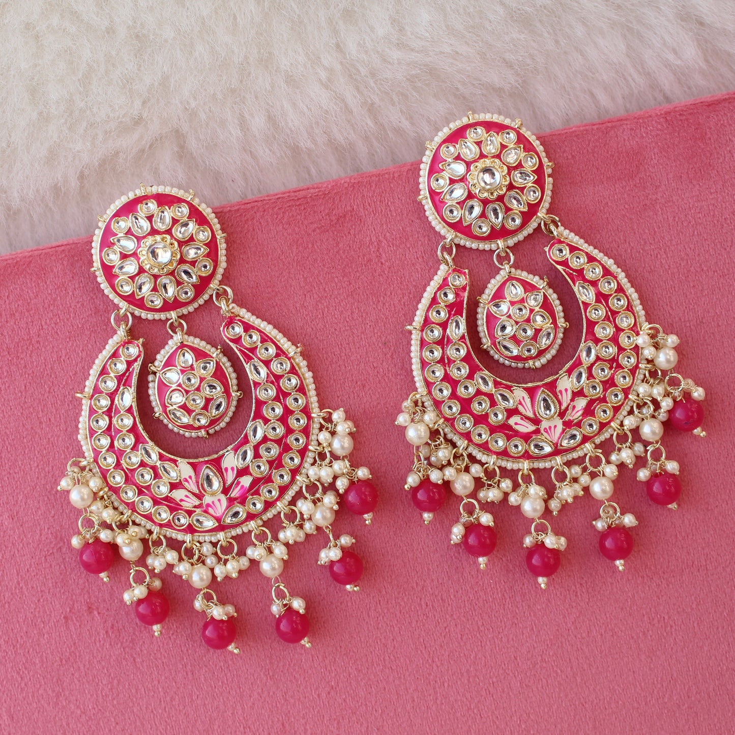 Beautiful Pink Big Chandbali Earrings