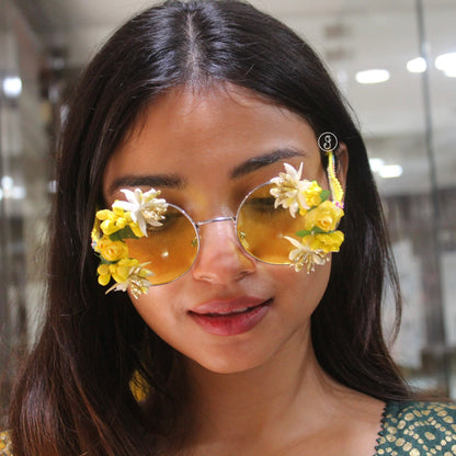 Yellow Floral Embellished Statement Sunglasses