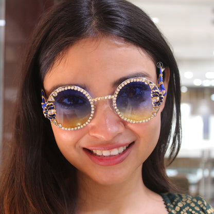 Blue Crystal Embellished Statement Sunglasses