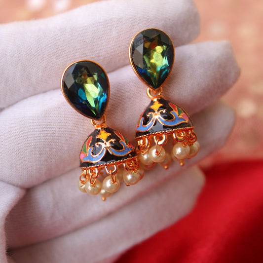 Blue & Black Meenakari Mini Jhumki