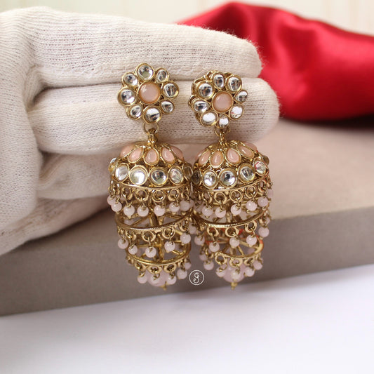 Peachy Pink Multi-Layered Jhumki Earrings