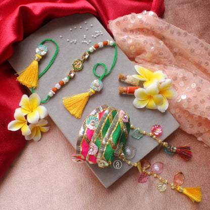 Designer Kundan Bhaiya-Bhabhi Rakhi with Lumba Bracelet