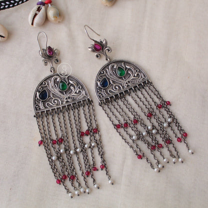 Stunning Oxidised Silver Brass Afgani Earrings