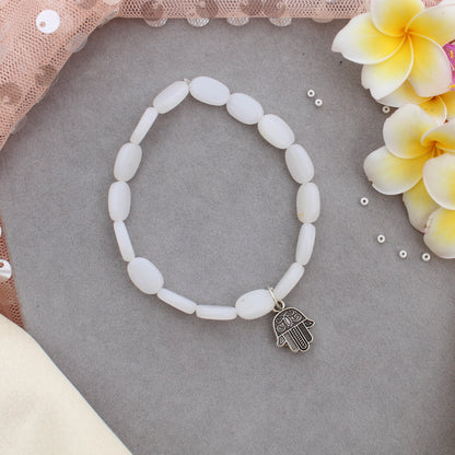 White Evil Eye Hamsa Hand Stretchable Bracelet