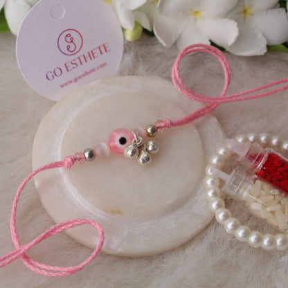 Pure Silver Beads & Evil Eye Rakhi For Baby