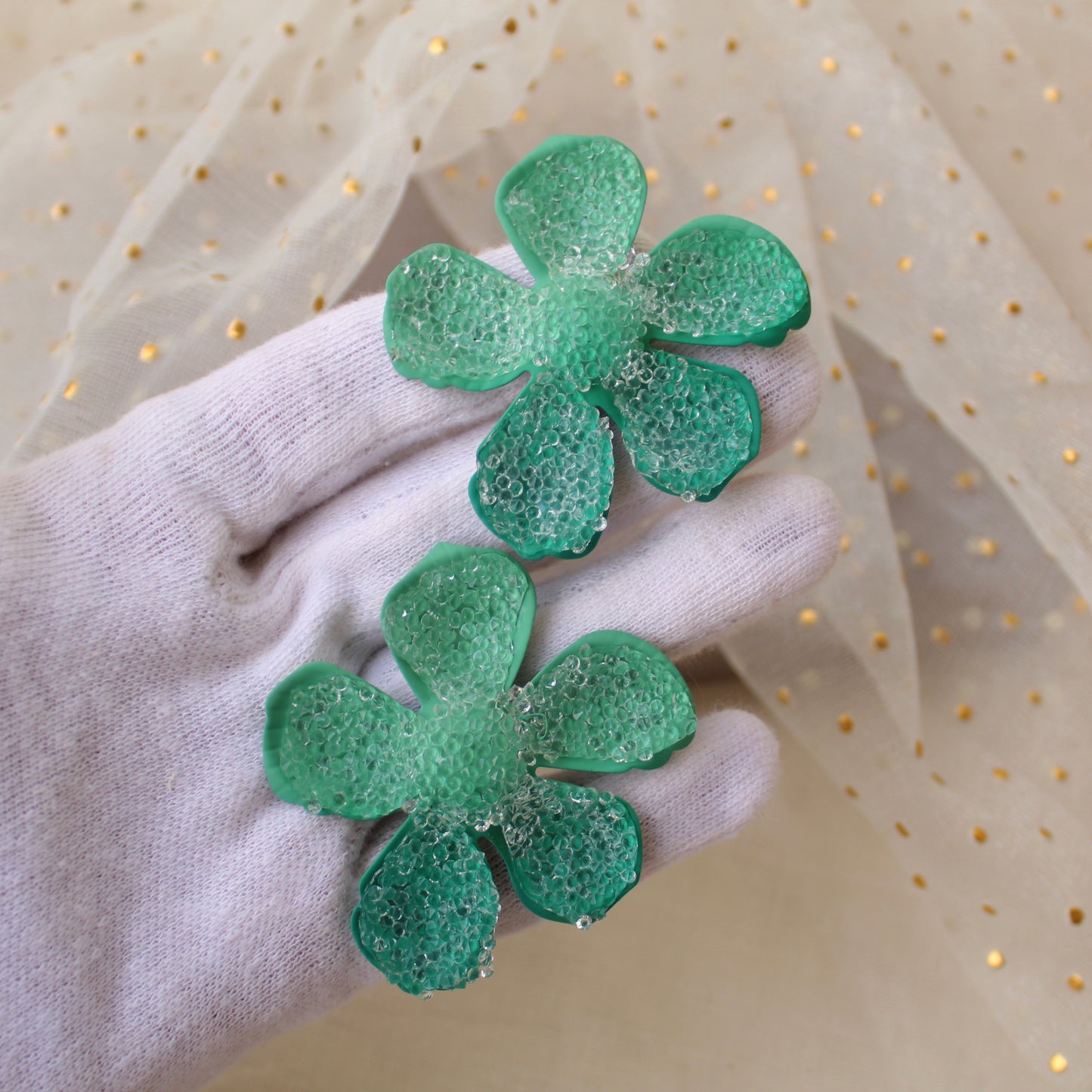 Gorgeous Green Sugar Crust Floral Earrings