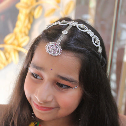 Silver-Toned Floral Headband with Attached Borla