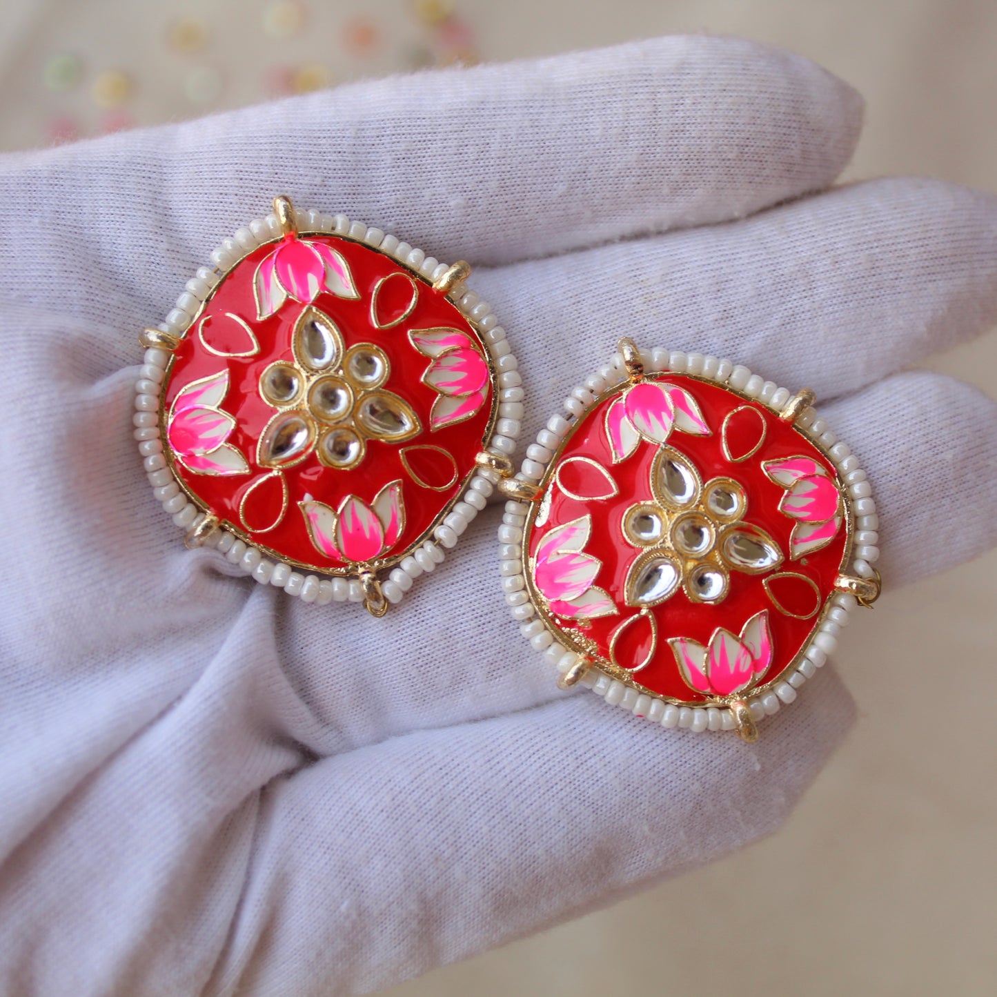 Stunning Red & Pink Meenakari Studs