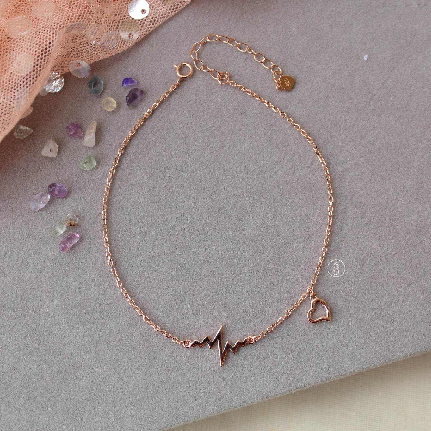 92.5 Pure Silver Rose Gold Toned Chic Anklet