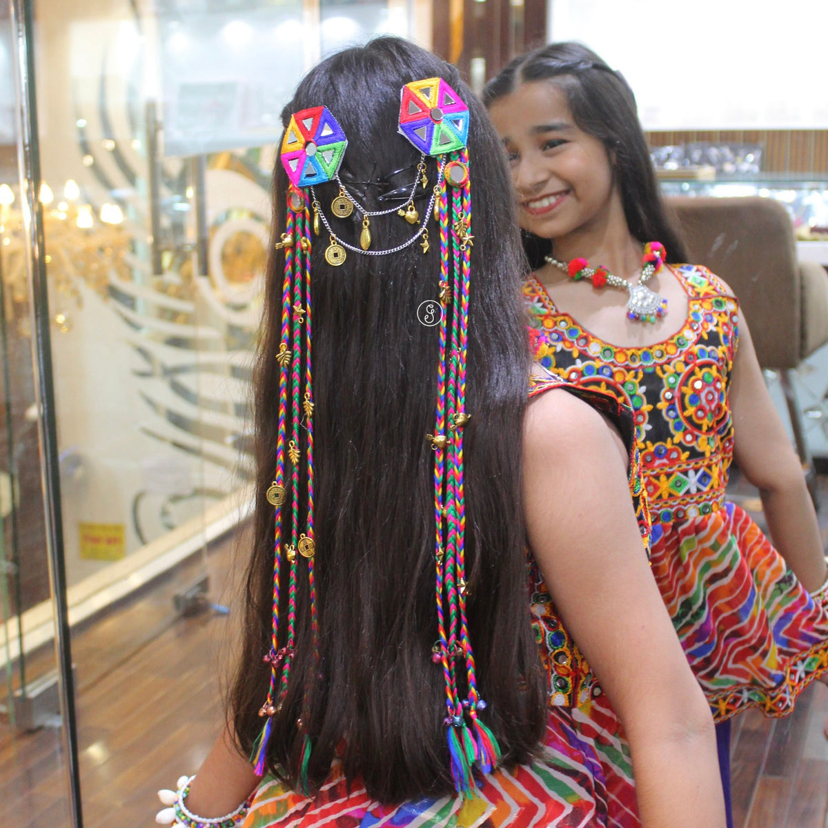 Vibrant Double Brooch Headpiece with Silk Braids