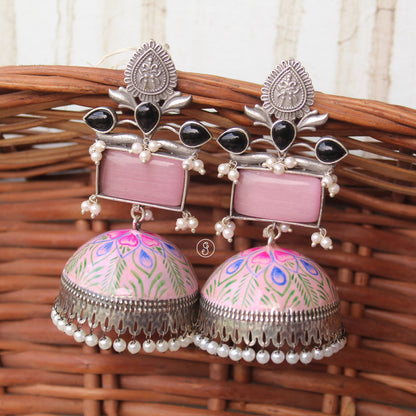 Brass Meenakari & Monalisa Stones Work Jhumki