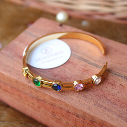 Multi-Colour Stones Work Anti-Tarnish Golden Bracelet