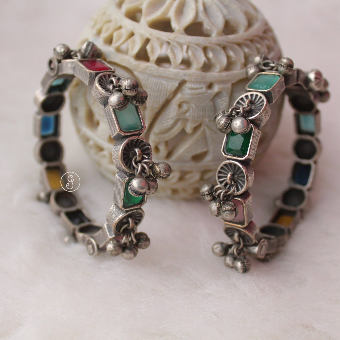 Multicolour Stones & Ghungroo Work Kada Pair