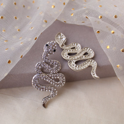 Classic Diamonds Studded Silver Snake Earrings