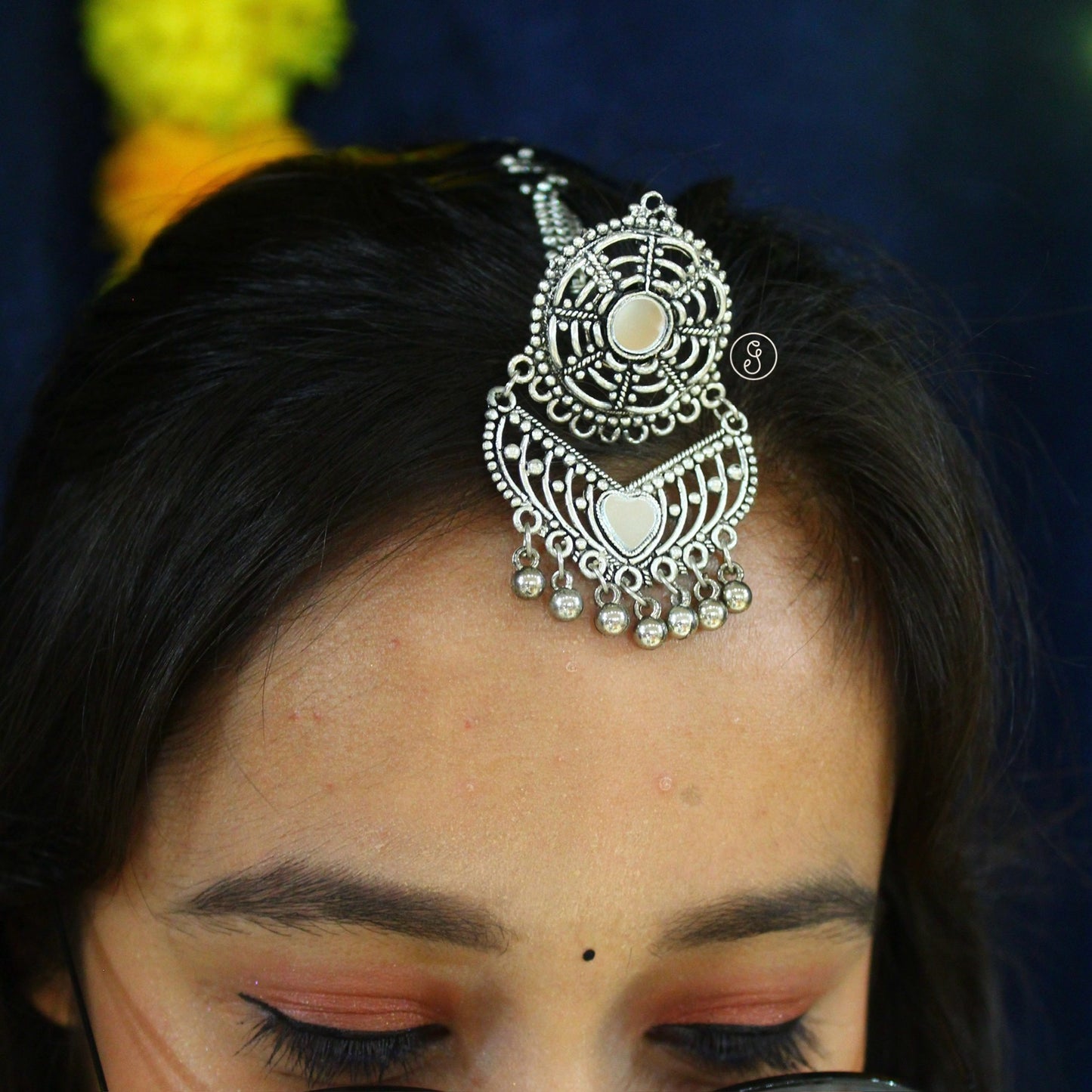 Attractive Oxidised Silver Borla Tika