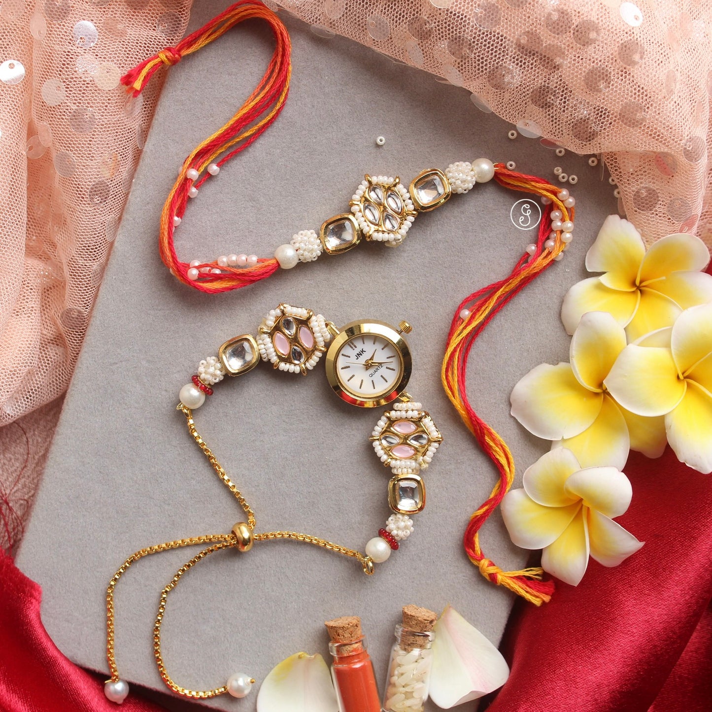 Kundan Bhaiya-Bhabhi Rakhi with Watch Bracelet