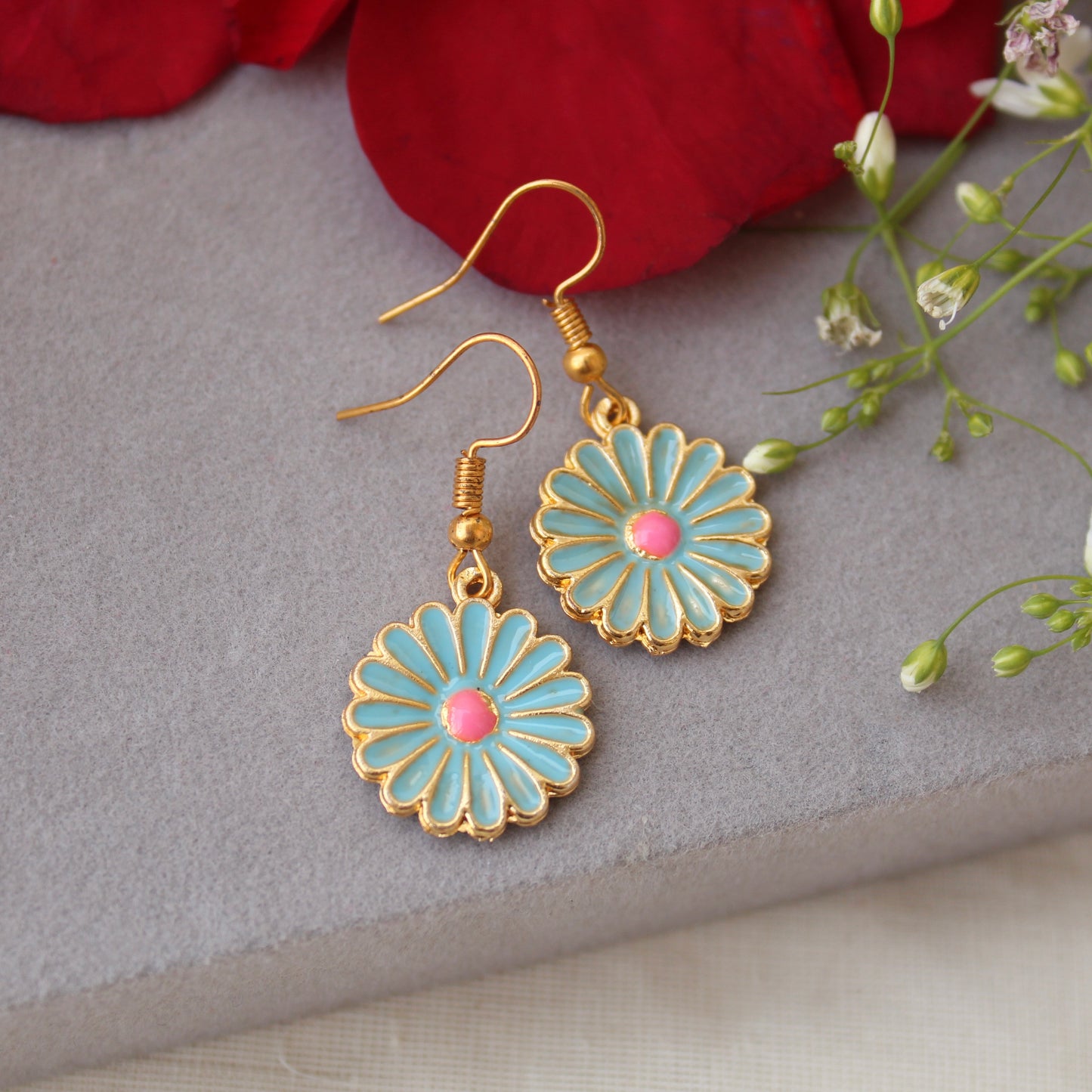 Turquoise Flower Charm Mini Earrings