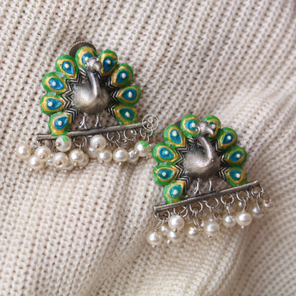 3D Peacock Design Green Colour Studs