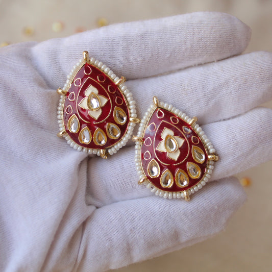 Wine/Burgundy Meenakari Elegant Studs